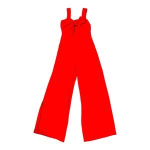 3908 RED Jumpsuit Womens M Wide Leg Sleeveless Bow Tie Waist Romantic Chiccore